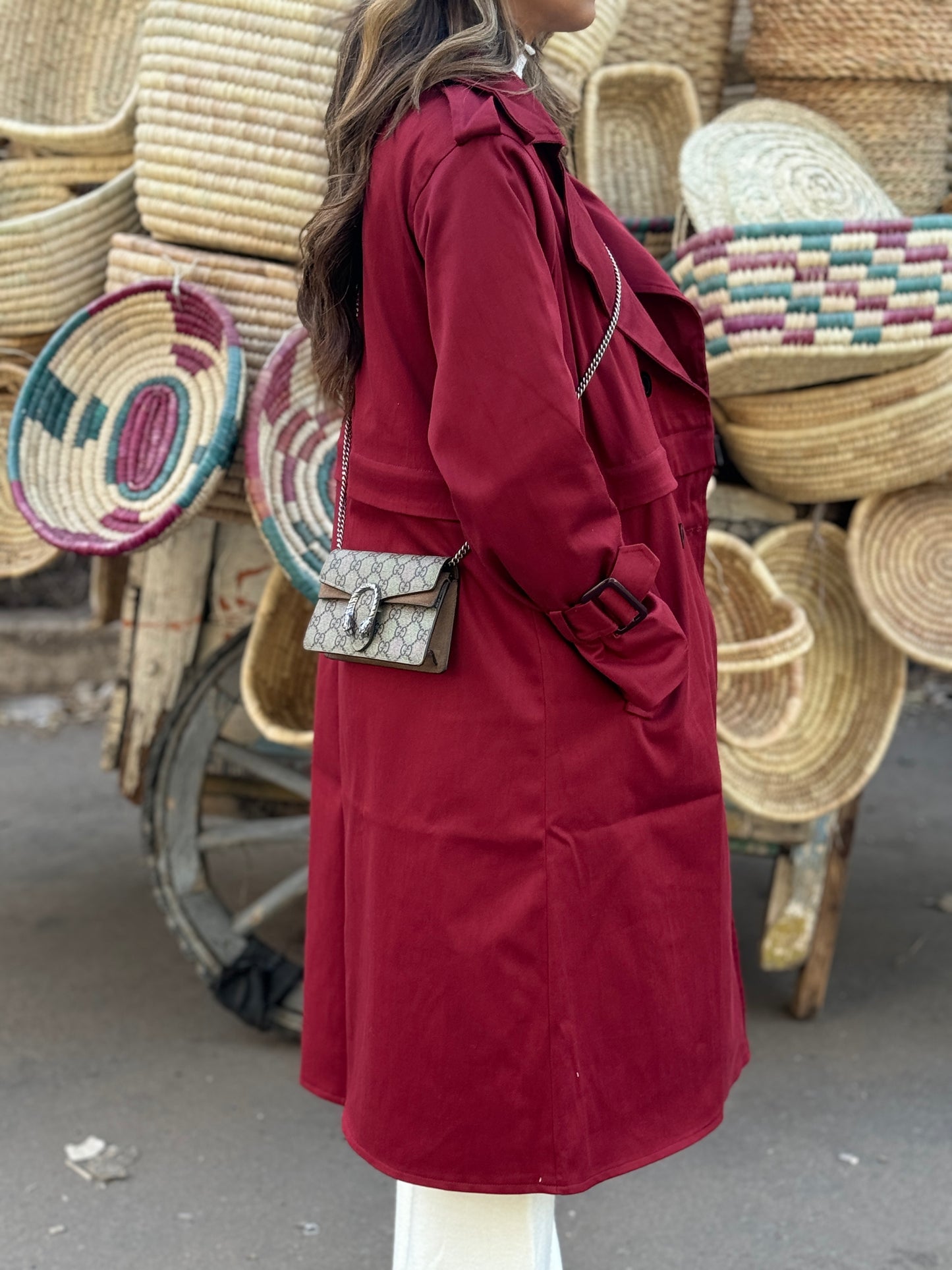 Cropped trench - burgundy